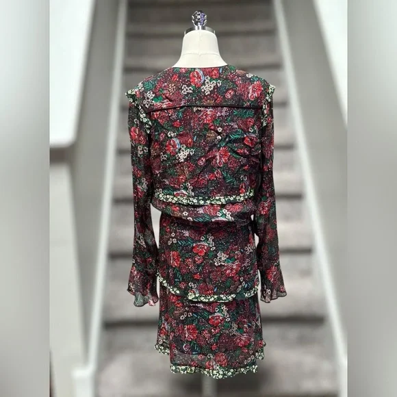 Anthropologie Scotch & Soda Leopard & Lillies Floral Long Sleeve Mini Dress Chic - Picture 12 of 16